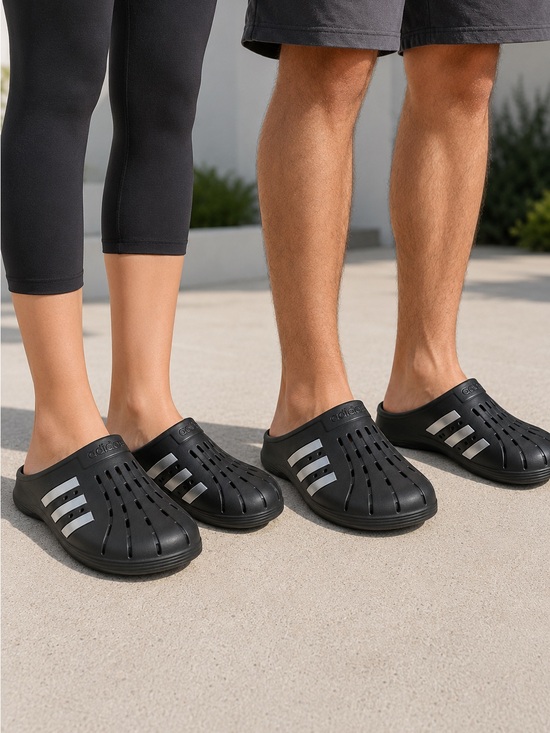 adidas Other - adidas Black Slip-On Clog with Silver Stripes